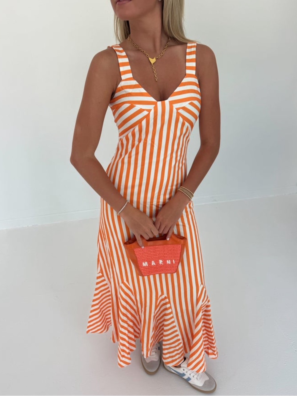 Fancy D Boutique Orange Striped Maxi Dress (M)